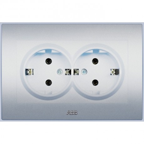 Розетка двухместная ABB COSMO, скрытый монтаж, с заземлением, алюминий, 632-011000-907