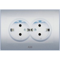Розетка двухместная ABB COSMO, скрытый монтаж, с заземлением, алюминий, 632-011000-907