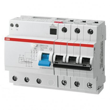 Дифавтомат ABB DS200 3P 20А ( B ) 6 кА, 30 мА ( A ), DS203 A-B20//0,03