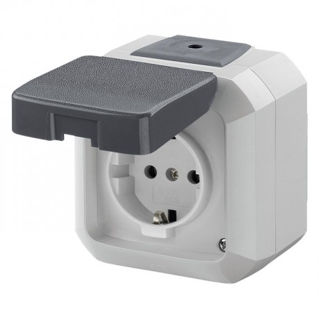 Розетка ABB VARIANT+, открытый монтаж, с заземлением, с крышкой, серый