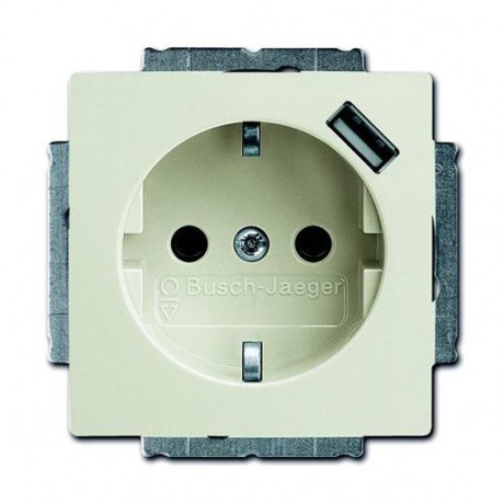 Розетка с USB ABB BASIC55, скрытый монтаж, с заземлением, со шторками, chalet-white, 20 EUCBUSB-96-507