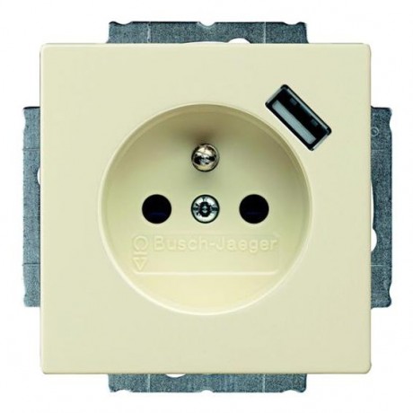 Розетка с USB ABB BASIC55, скрытый монтаж, с заземлением, со шторками, слоновая кость, 20 EUCBUSB-93-507