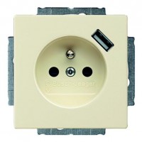 Розетка с USB ABB BASIC55, скрытый монтаж, с заземлением, со шторками, слоновая кость, 20 EUCBUSB-93-507