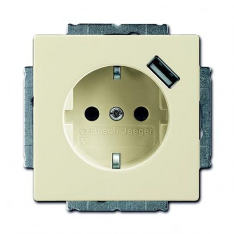 Розетка с USB ABB, скрытый монтаж, с заземлением, со шторками, слоновая кость, 20 EUCBUSB-82-500