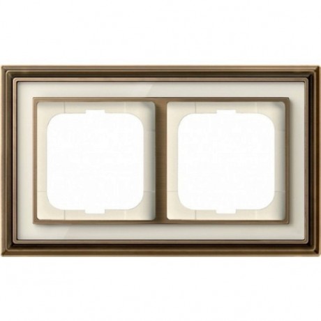 Рамка 2 поста ABB ДИНАСТИЯ, античная латунь//белое стекло, 1722-848-500