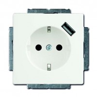 Розетка с USB ABB FUTURE, скрытый монтаж, с заземлением, со шторками, белый бархат, 20 EUCBUSB-884-500