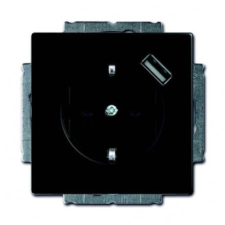 Розетка с USB ABB FUTURE, скрытый монтаж, с заземлением, со шторками, черный бархат, 20 EUCBUSB-885-500