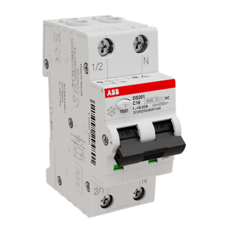 Выключатель автоматический дифференциальный ABB (АВДТ) DS201 1п+N 16А 30мА С AC (DS201 C16 AC30)