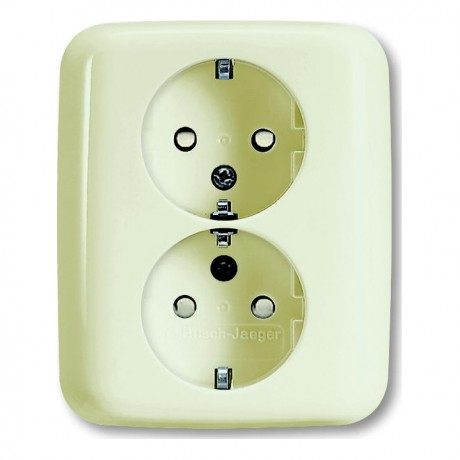 Розетка двухместная ABB BUSCH-DURO, открытый монтаж, с заземлением, слоновая кость, 20-02 EAP-500