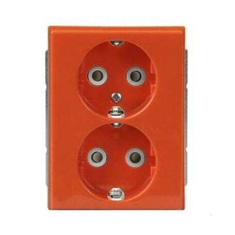 Розетка двухместная ABB IMPRESSIVO, скрытый монтаж, с заземлением, со шторками, оранжевый, 302EUC-03