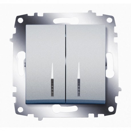Выключатель 2-клавишный ABB COSMO с подсветкой, алюминий, 619-011000-203