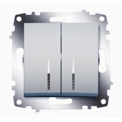 Выключатель 2-клавишный ABB COSMO с подсветкой, алюминий, 619-011000-203