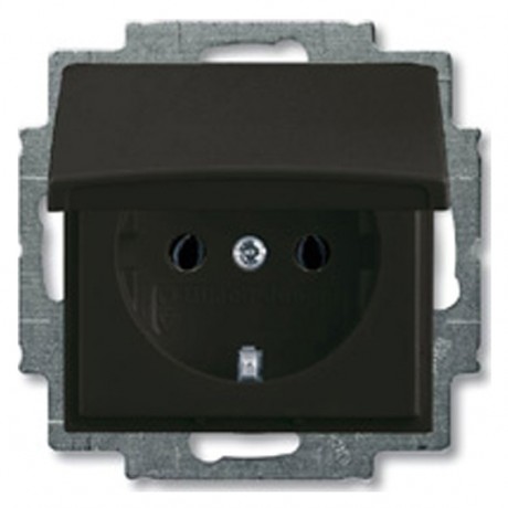 Розетка ABB BASIC55, скрытый монтаж, с заземлением, с крышкой, chateau-black, 20 EUK-95-507