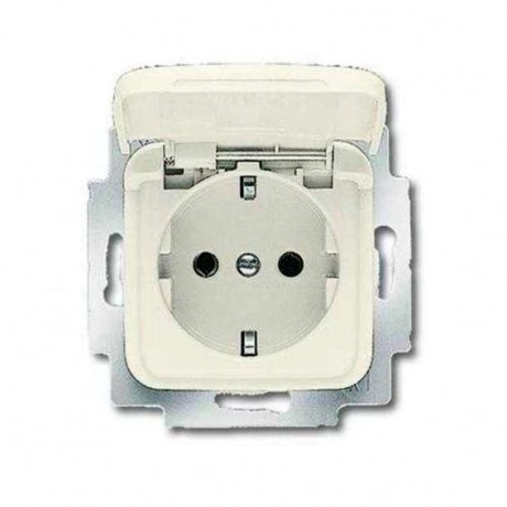Розетка ABB BUSCH-DURO, скрытый монтаж, с заземлением, с крышкой, слоновая кость, 20 EUK-212-500