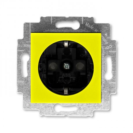 Розетка ABB LEVIT, скрытый монтаж, с заземлением, со шторками, желтый // дымчатый черный, 5520H-A03457 64W