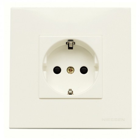 Розетка ABB ZENIT, скрытый монтаж, с заземлением, со шторками, альпийский белый, N2288.2 BL