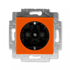 Розетка ABB LEVIT, скрытый монтаж, с заземлением, со шторками, оранжевый // дымчатый черный, 5520H-A03457 66W