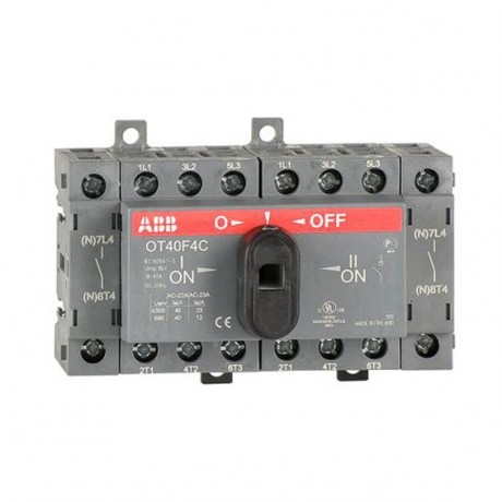 ABB Реверсивный рубильник OT40F4C до 40A 4х-полюсный для установки на DIN-рейку или монтажную плату, 1SCA104934R1001