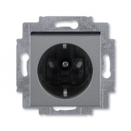 Розетка ABB LEVIT, скрытый монтаж, с заземлением, со шторками, сталь // дымчатый черный, 5520H-A03457 69W