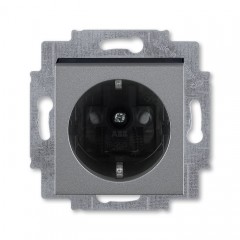 Розетка ABB LEVIT, скрытый монтаж, с заземлением, со шторками, сталь // дымчатый черный, 5520H-A03457 69W