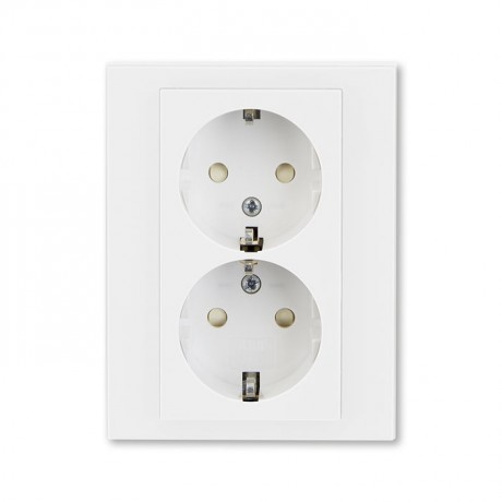 Розетка двухместная ABB LEVIT, скрытый монтаж, с заземлением, со шторками, белый // белый, 5522H-C03457 03W