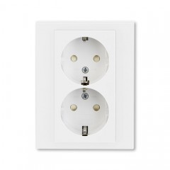 Розетка двухместная ABB LEVIT, скрытый монтаж, с заземлением, со шторками, белый // белый, 5522H-C03457 03W