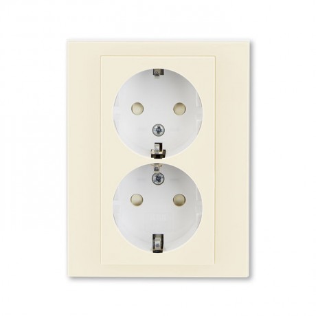 Розетка двухместная ABB LEVIT, скрытый монтаж, с заземлением, со шторками, слоновая кость // белый, 5522H-C03457 17W