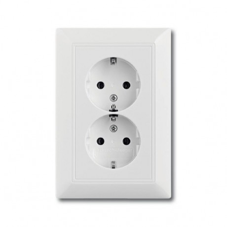 Розетка двухместная ABB BASIC55, скрытый монтаж, с заземлением, со шторками, альпийский белый, 20-02 EUJKS-94-507