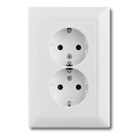 Розетка двухместная ABB BASIC55, скрытый монтаж, с заземлением, альпийский белый, 20-02 EUJ-94-507