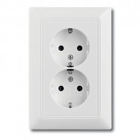 Розетка двухместная ABB BASIC55, скрытый монтаж, с заземлением, альпийский белый, 20-02 EUJ-94-507