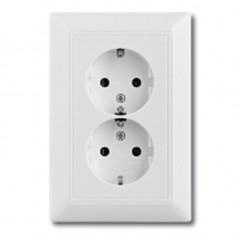 Розетка двухместная ABB BASIC55, скрытый монтаж, с заземлением, альпийский белый, 20-02 EUJ-94-507