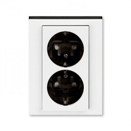 Розетка двухместная ABB LEVIT, скрытый монтаж, с заземлением, со шторками, белый // дымчатый черный, 5522H-C03457 62W