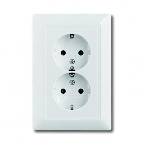 Розетка двухместная ABB BASIC55, скрытый монтаж, с заземлением, со шторками, слоновая кость, 20-02 EUJKS-92-507