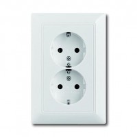 Розетка двухместная ABB BASIC55, скрытый монтаж, с заземлением, со шторками, слоновая кость, 20-02 EUJKS-92-507