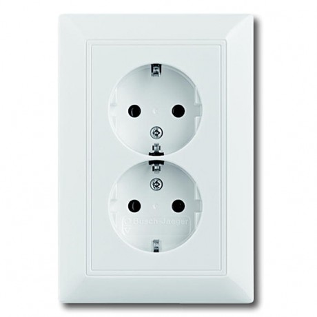 Розетка двухместная ABB BASIC55, скрытый монтаж, с заземлением, слоновая кость, 20-02 EUJ-92-507