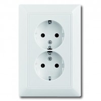 Розетка двухместная ABB BASIC55, скрытый монтаж, с заземлением, слоновая кость, 20-02 EUJ-92-507