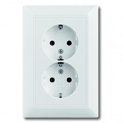 Розетка двухместная ABB BASIC55, скрытый монтаж, с заземлением, слоновая кость, 20-02 EUJ-92-507