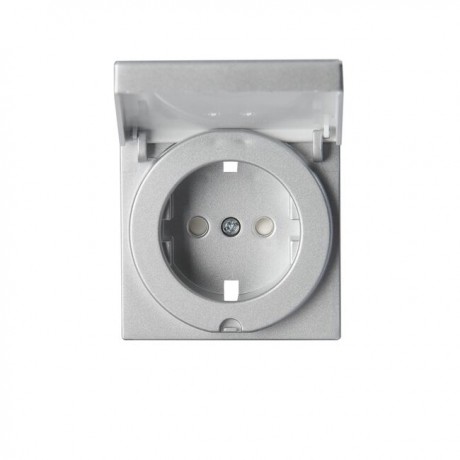 Накладка на розетку ABB IMPRESSIVO, скрытый монтаж, с заземлением, с крышкой, со шторками, алюминий, 20ECK-83