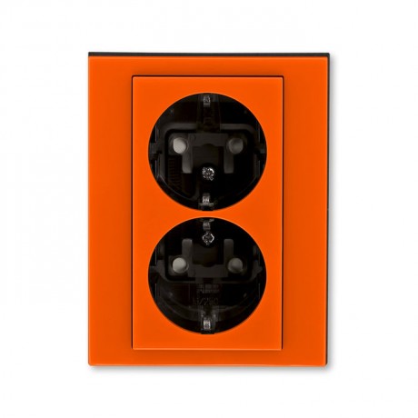 Розетка двухместная ABB LEVIT, скрытый монтаж, с заземлением, со шторками, оранжевый // дымчатый черный, 5522H-C03457 66W