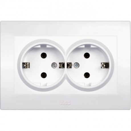 Розетка двухместная ABB COSMO, скрытый монтаж, с заземлением, белый, 632-010200-907