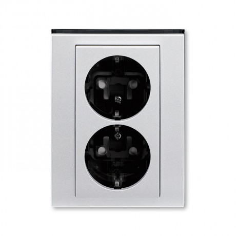 Розетка двухместная ABB LEVIT, скрытый монтаж, с заземлением, со шторками, серебро // дымчатый черный, 5522H-C03457 70W