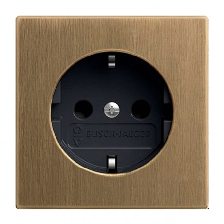 Розетка ABB ДИНАСТИЯ, скрытый монтаж, с заземлением, со шторками, античная латунь//антрацит, 23 EUCKS-845-507